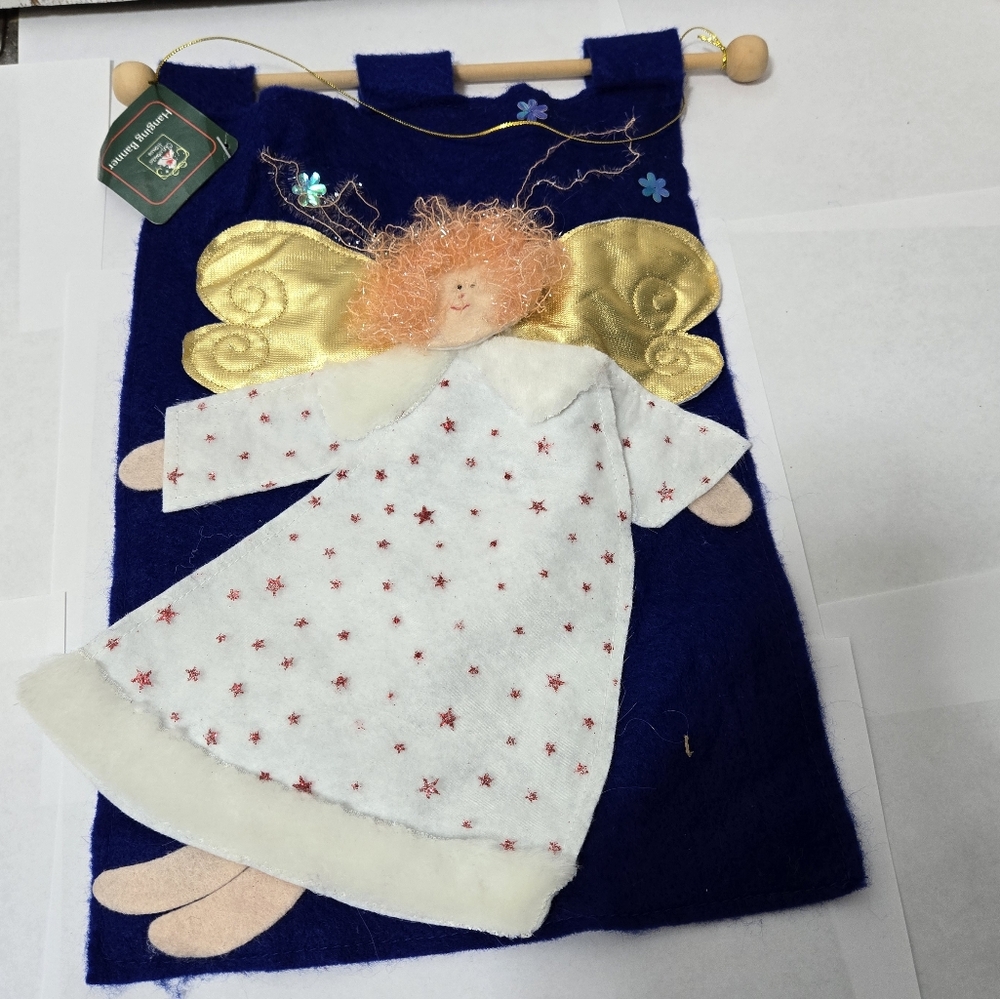 NWT Vintage Christmas House Christmas angel 14" Hanging banner